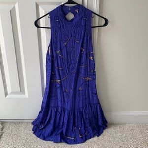 Free people dress with cut out back. indigo with nude underlay.
